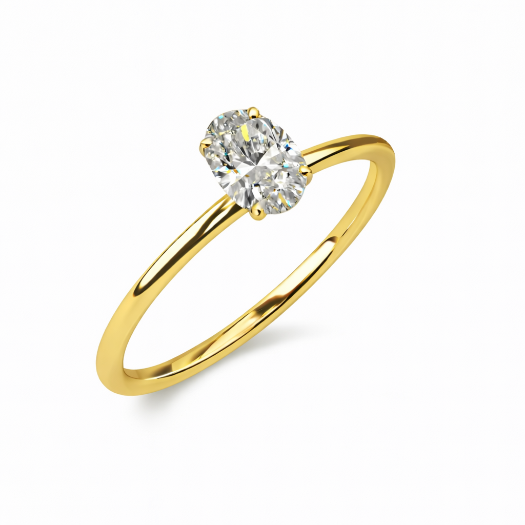 Lab-grown geelgouden ovaal solitair ring 1-0.40crt